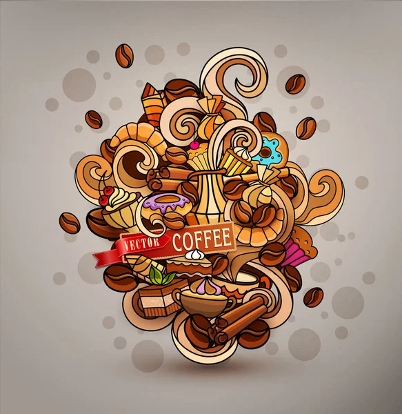 Kleurrijk Handgetekende Doodles Koffie Thema — Stockvector