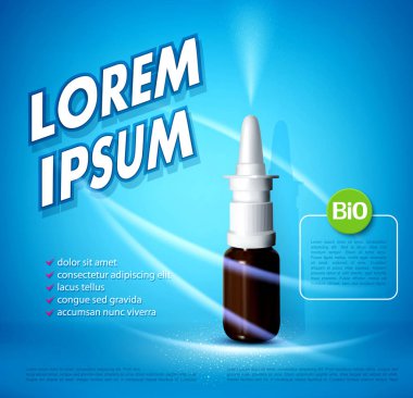 Vector background with a nasal spray. Template for leaflets, banners, advertisements of medical products clipart