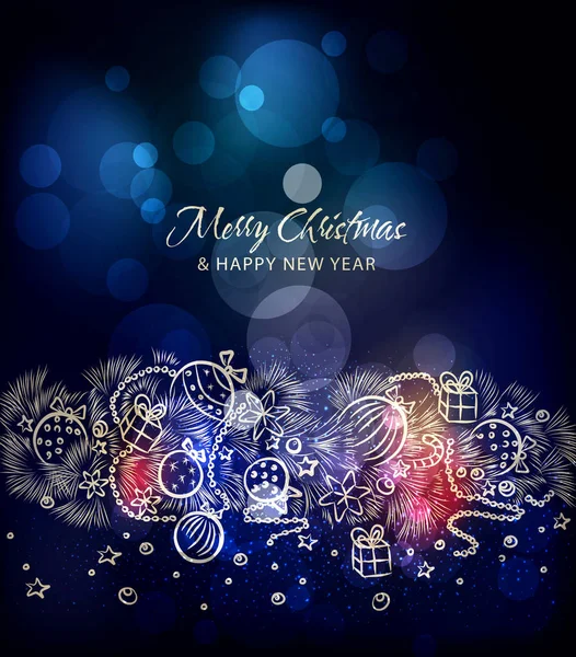 メリー クリスマスと幸せな新年のベクトル図です テンプレート ポストカード フライヤー パンフレット お祝い 手作り黄金ガーランドと背景 — ストックベクタ