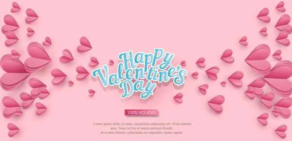 Vector Holiday Background Valentine Day Pink Hearts Cut Out Paper — Stok Vektör