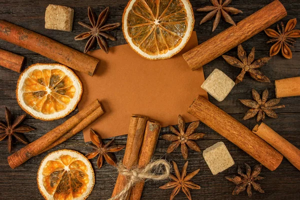 Background with set for mulled wine: anise stars, cinnamon stick — Stock Photo, Image