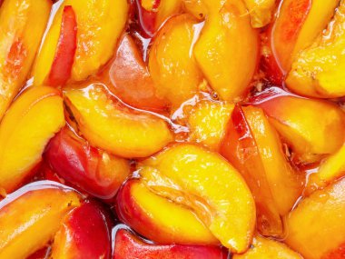 Meyve arka planı. Şeftali reçel yapmak için dilimlenmiş. Gıda konsepti. 