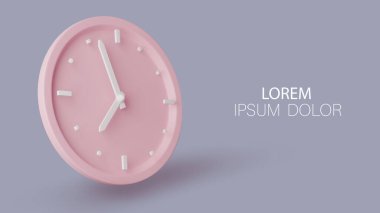 3 boyutlu illüstrasyon. Beyaz elli pembe saat kadranı. Pembe arka planda izolasyon. Hazırla. Web sitesi tasarımı, el ilanı, afiş, reklam için minimalist pastel şablonu.