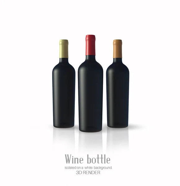 Three Bottle Wine Made Black Matte Glass White Background Alcohol — Stock Photo, Image