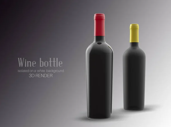 Three Bottle Wine Made Black Matte Glass Isolated Alcohol Close — Stock Photo, Image