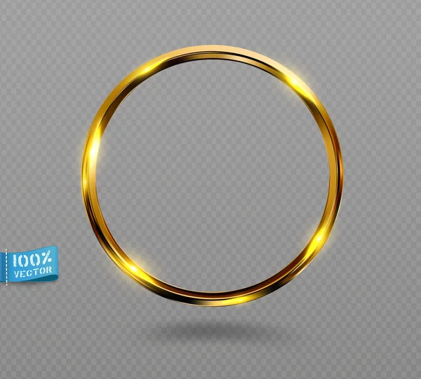 黄金のリングを輝くベクトル 背景には透明感のある金色の輝きのある丸いフレーム 光の効果を持つ豪華な黄金のリング 設計用の体積要素 — ストックベクタ