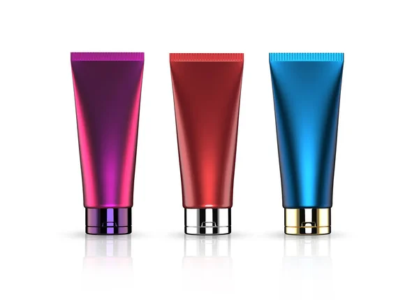 Render Set Three Multi Colored Tubes Cosmetic Product Isolated White — Stock Photo, Image