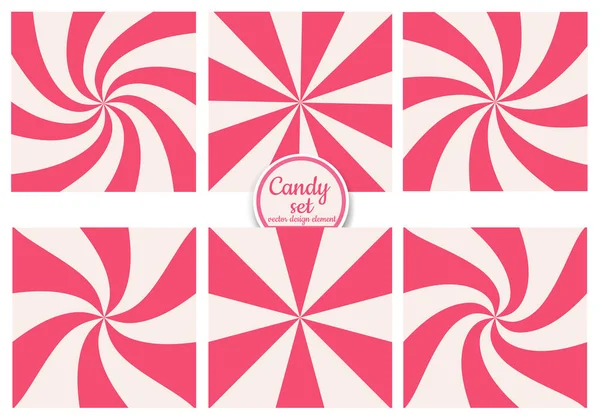 一组带条纹的 粉红色的 甜的抽象糖果背景的向量集 设计模板 — 图库矢量图片