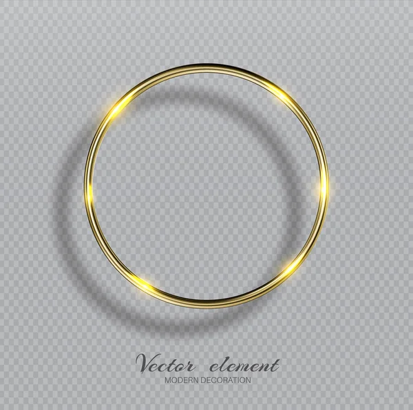 黄金のリングを輝くベクトル 背景には透明感のある金色の輝きのある丸いフレーム 光の効果を持つ豪華な黄金のリング 設計用の体積要素 — ストックベクタ