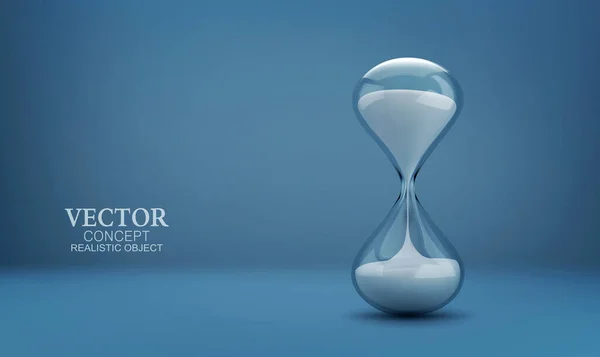 Vector Sanduhr Mit Transparentem Glaskolben Und Weißem Sand Auf Blauem — Stockvektor