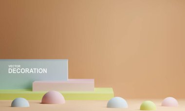 Pastel renklerde dikdörtgenler ve yarıküreyle vektör sahnesi. Gerçekçi 3d illüstrasyon