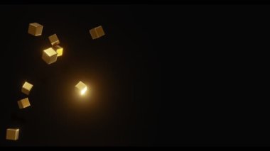 Altın, parlak küpler farklı yönlerden gelir ve yeni yılın sembolü olan 2021 yazısını oluşturmak için birleşirler. 4K video. 3d hazırlayıcı