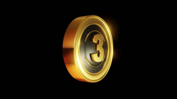 Gold, glänzend, leuchtend rund Sign. Rotierender Schriftzug mit Countdown: Three, 3, Two, 2, One, 1, Black Friday. Rundes Symbol auf schwarzem Hintergrund. Rotation im Kreis. 3D-Darstellung. Geschlungenes 4k-Video — Stockvideo