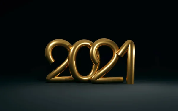 Volumetrische Goldziffern 2021 Das Symbol Des Neuen Jahres Auf Dunklem — Stockfoto