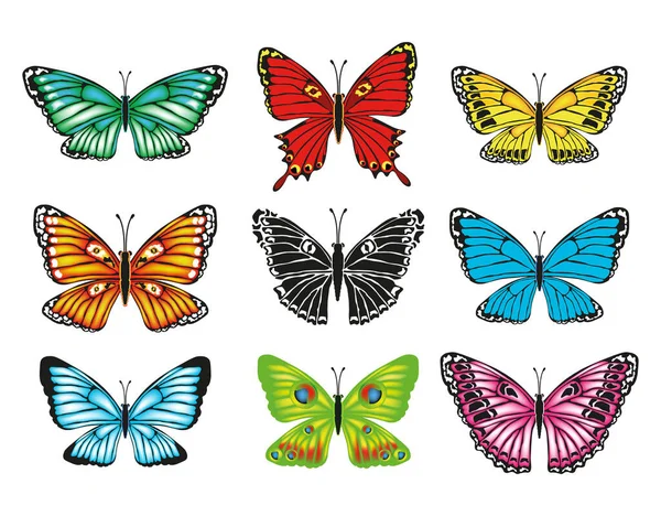 Conjunto Mariposas Colores Sobre Fondo Blanco — Archivo Imágenes Vectoriales