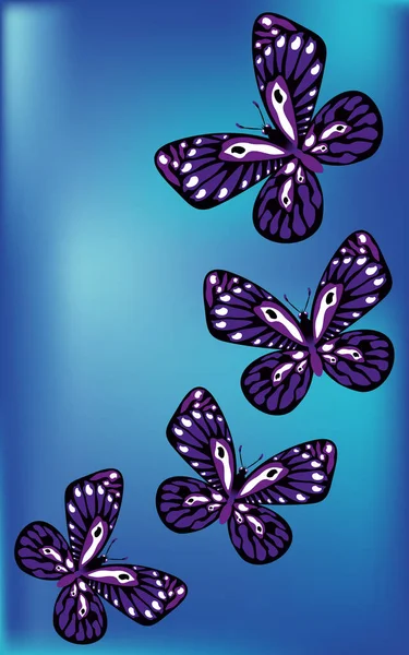 Set Blue Butterflies Blue Background — Stock Vector