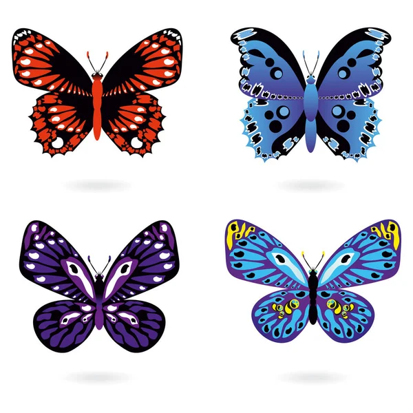 Set Von Farbigen Schmetterlingen Auf Weißem Hintergrund — Stockvektor