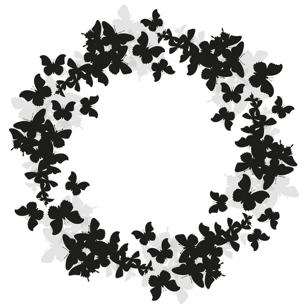 Barevní Motýli Létají Kruhu Siluety Hmyzu Různých Barev — Stockový vektor
