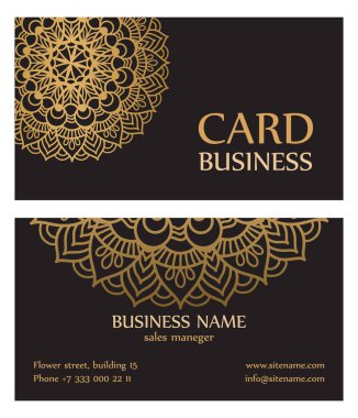 Business card with circle gold ornaments. for yoga center or Studio beauty. Vector illustration. clipart svg vector 