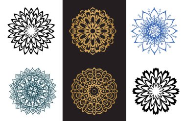 Beyaz ve siyah arka plan üzerinde Mandala siyah ve mavi renk ayarla 