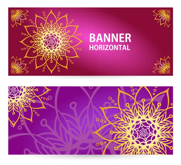 Färgade vågräta banderoller med orientaliska motiv. — Stock vektor