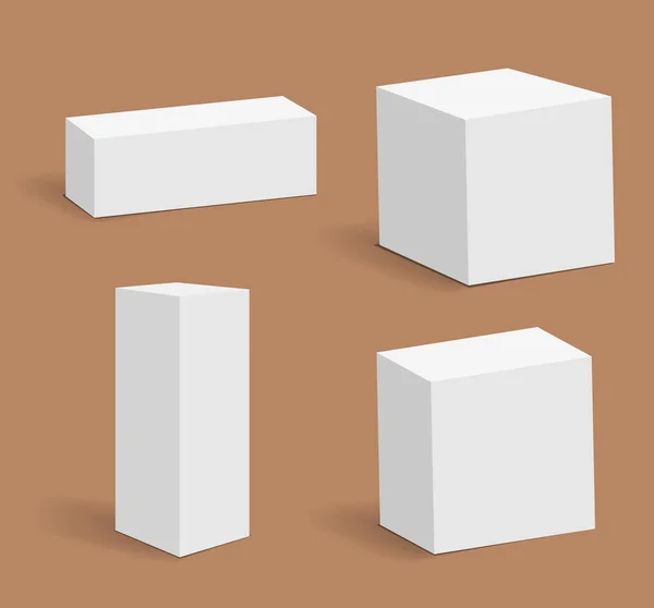 Colección de varias cajas blancas en blanco — Vector de stock
