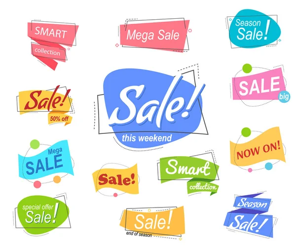 Big set Colored promotion banners. flat speech bubble shaped sti — Stock Vector