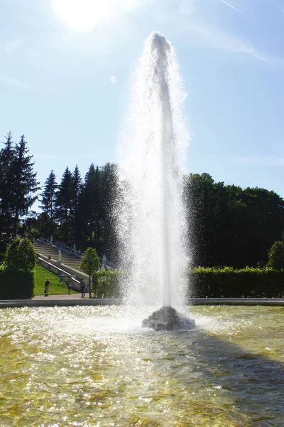 Alta hermosa fuente en el Parque, sobre el fondo de s azul — Foto de Stock