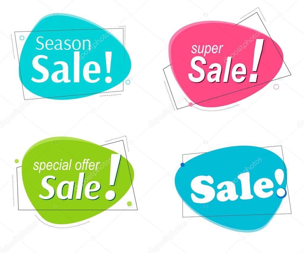 Set Colored promotion banners. flat bubble shaped sticker, label