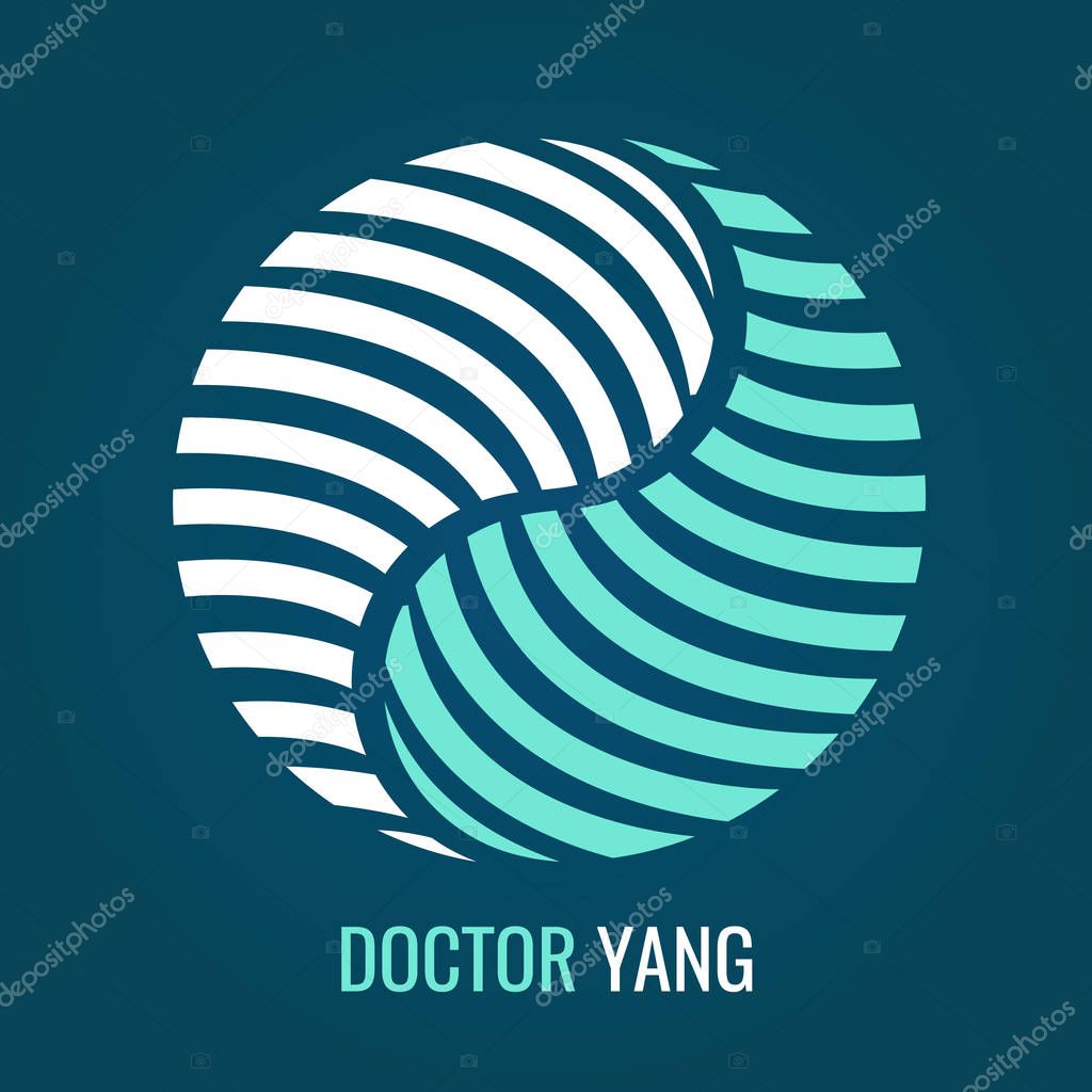 Abstract symbol Yin Yang on blue background. Vector logo for medical Company or yoga center. symbol of harmony and balance.