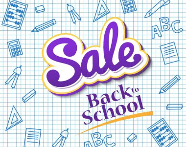 Poster Satılık okula geri. Renkli metin ile dinamik banner