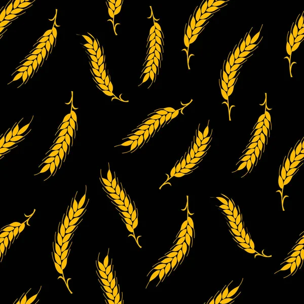 Patrón oscuro sin costuras. Simple vector de espigas de trigo en la espalda negra — Archivo Imágenes Vectoriales
