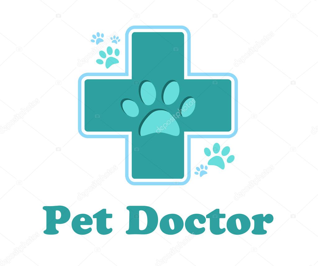 The logo of the pharmacy for the animals, cross green color isol