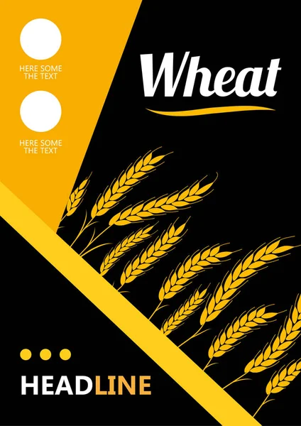 设计标题金色小麦耳朵黑色背景 为天然产品公司 有机小麦 面包农业 — 图库矢量图片