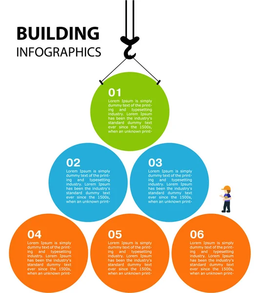 Luminose infografiche sul tema dell'edilizia. Set di ganci per gru — Vettoriale Stock