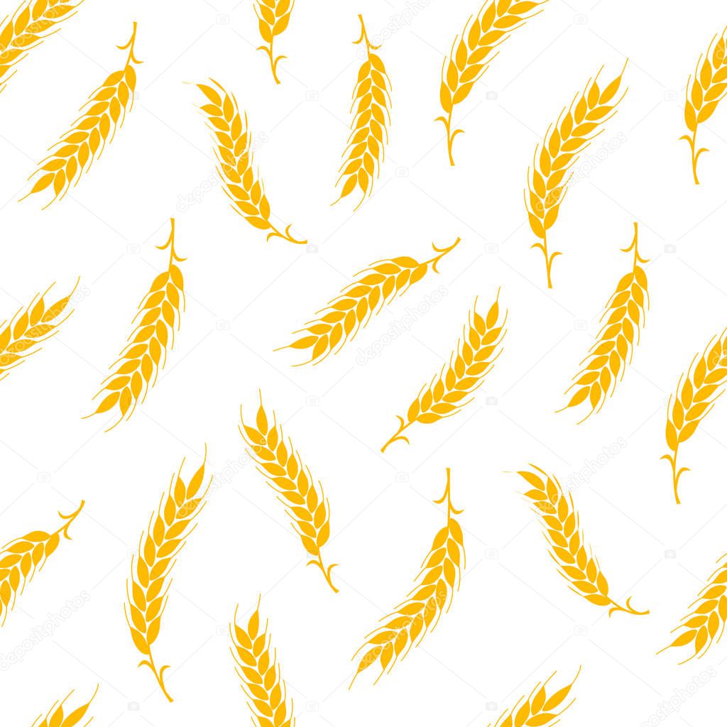 Seamless pattern. Simple vector ears of wheat isolated on white 