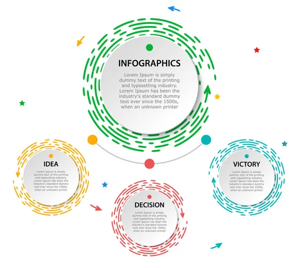 Infografía brillante del círculo con cabecera. Amarillo, rojo, verde, azul — Archivo Imágenes Vectoriales