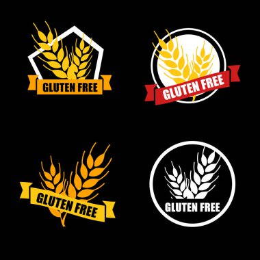 Gluten ücretsiz Set etiket vektör. Hoşgörüsüzlük daire rozeti siyah 