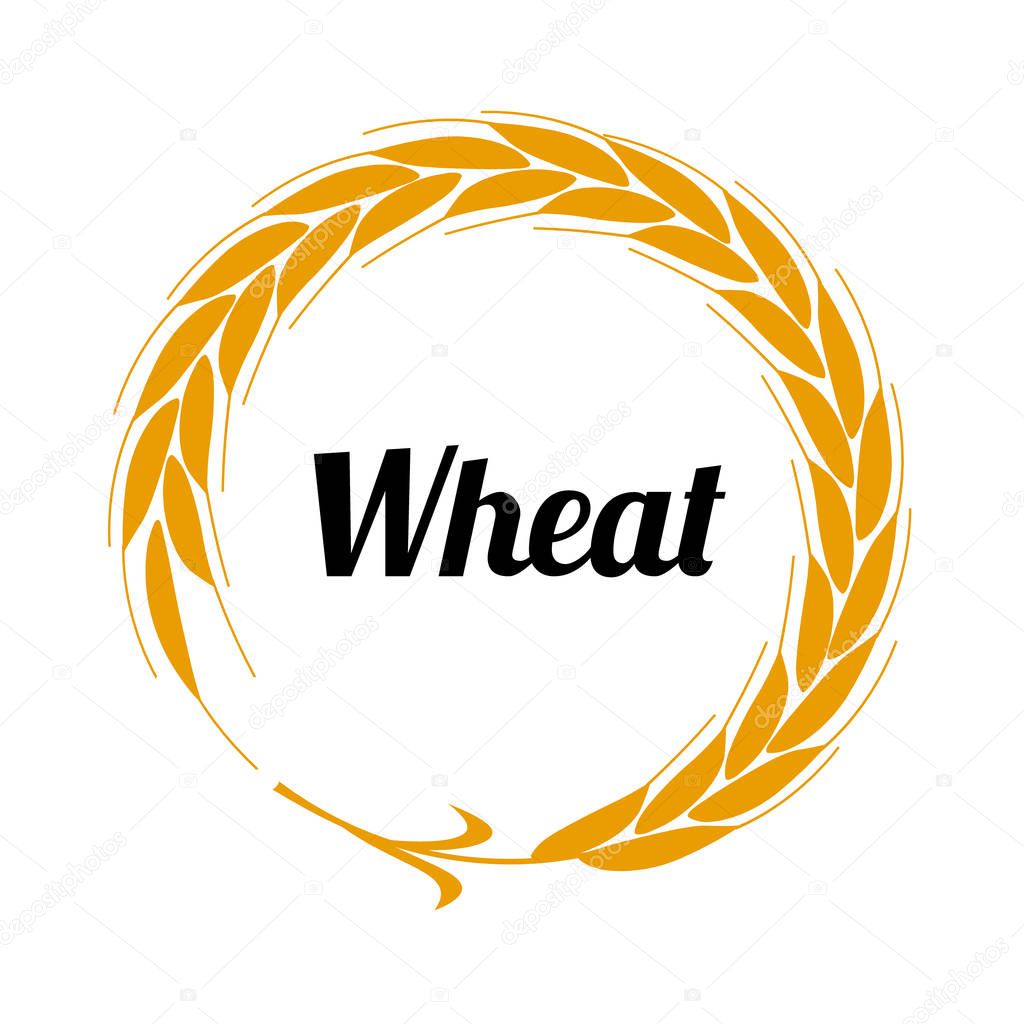 Wheat label vector. circle badge isolated on white background. Gold round border in the form of ear. Flat design.