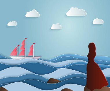 Uzun bir yolculuğa gemi yelken kız eskort. Kırmızı örtü, Asso