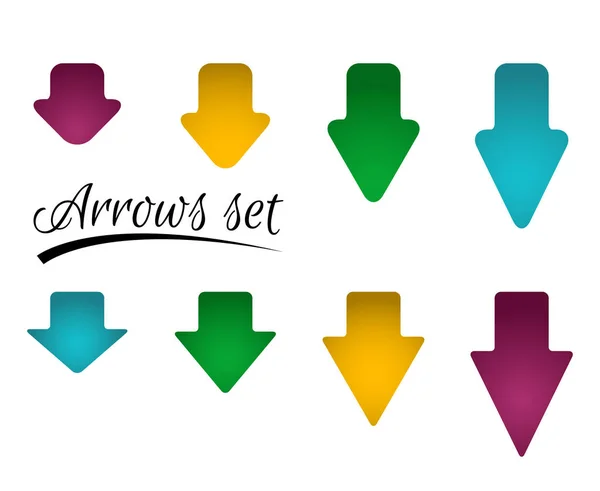 Set of bright different arrows with straight and round corners.