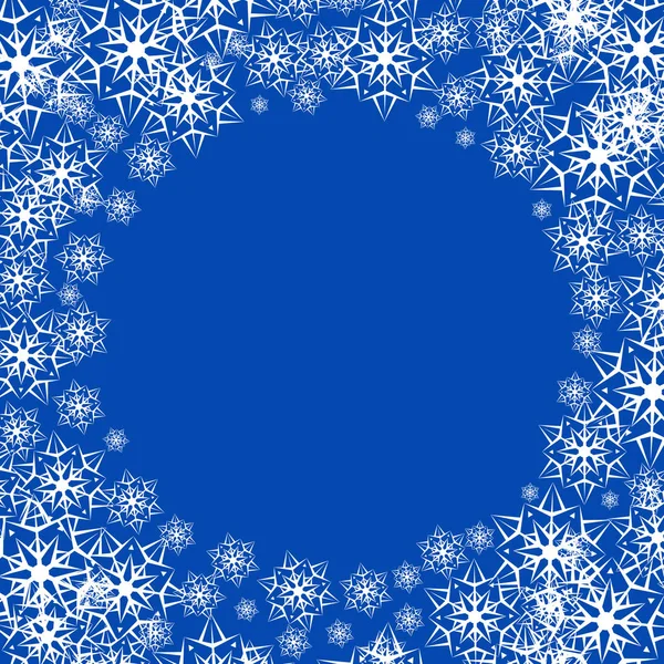 Vektor-Illustration eines schneebedeckten Winterhintergrunds. Schneeflocken auf blauem Hintergrund — Stockvektor