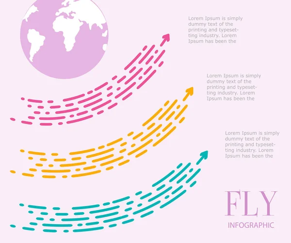 Üç adım infographics sinek. Büyük noktalı okları, kırmızı, öldürülecek — Stok Vektör