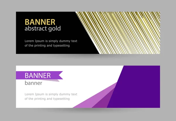 Abstraktes Gold und violettes Banner mit Linien auf weißem Hintergrund. — Stockvektor