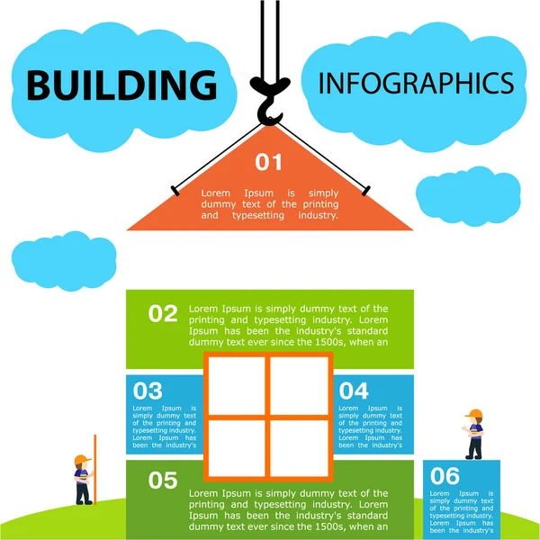 Helle Vektorillustration Zum Thema Bauen Gebaut Helles Haus Infografik Schritte — Stockvektor