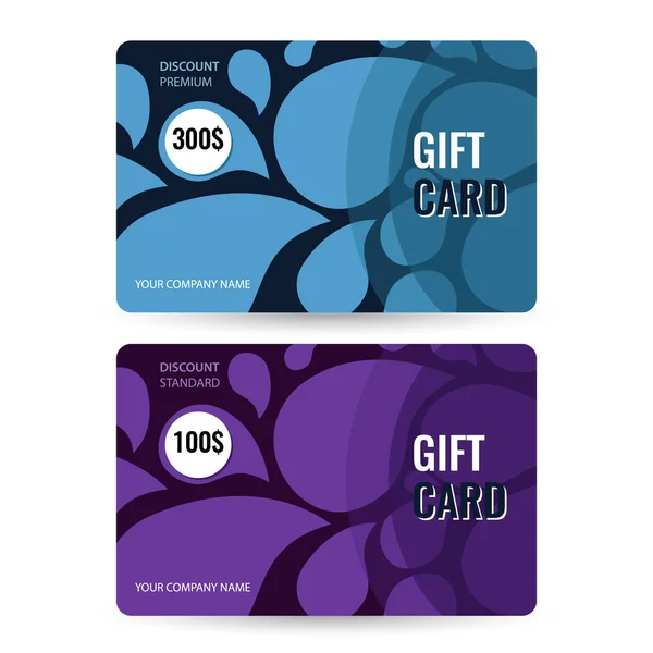 Set Premium and standard gift card. Blue and violet drops on black background. — Stock Vector