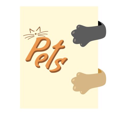 bir poster, kahverengi pençeleri ve gri kedi bir parça kağıt tutan saklanıyor kedi. 