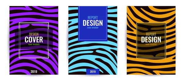 Ange Design brun, blå och violett affisch med tiger hudstruktur. Abstrakt grafisk bakgrund. — Stock vektor