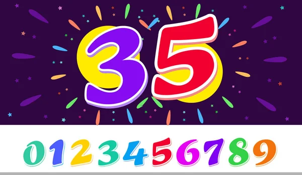 Horizontal banner Happy birthday Bright template with the number 35 in the circle of fireworks. — Stock Vector