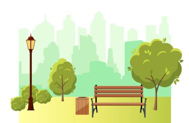 güzel yaz Şehir Parkı yeşil ağaçlar tezgah, fener ve geçit 